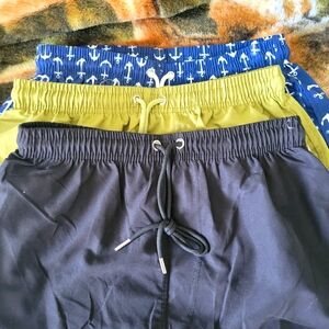 Navy, Olive, and Anchor Print Mens Size Small.Lined Swim Shorts Back To School
